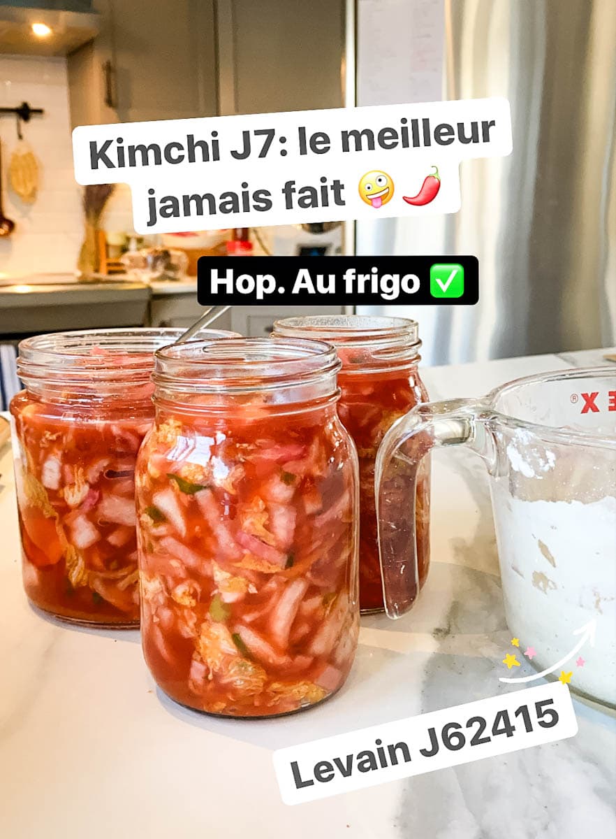 3 pots de kimchi maison en story instagram et levain maison