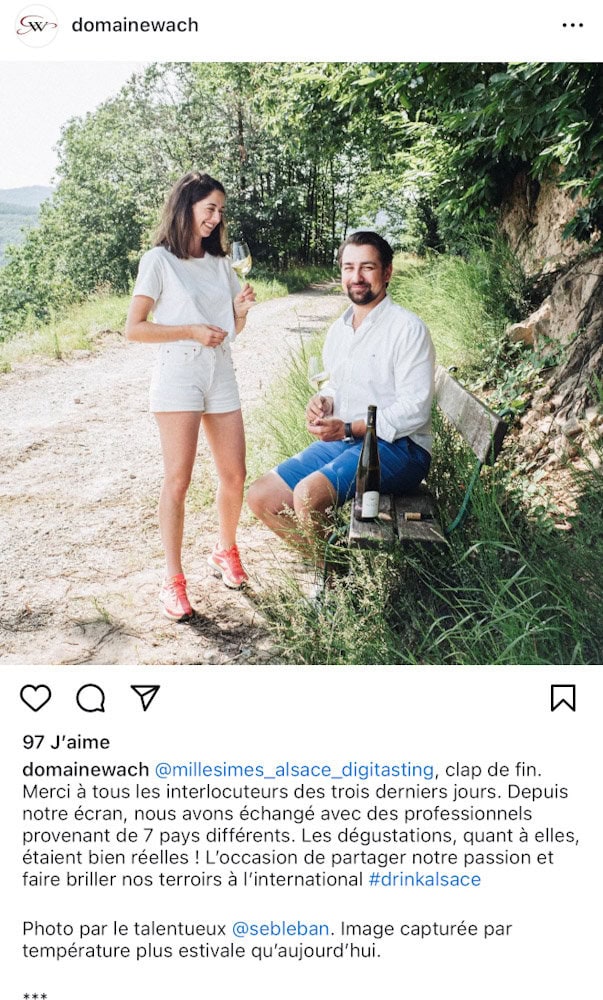 photo de Jessica Ouellet et son vigeron de mari au Domaine Wach sur instagram