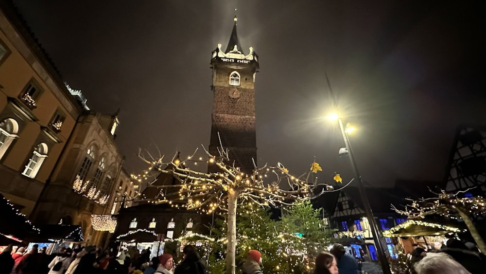 marché de noel de Obernai, Alsace de nuit