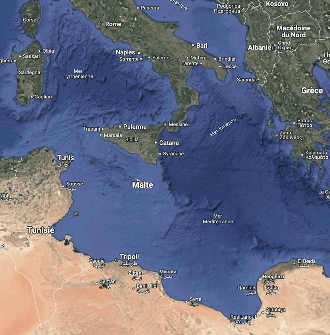 Carte de Malte en Méditerrannée
