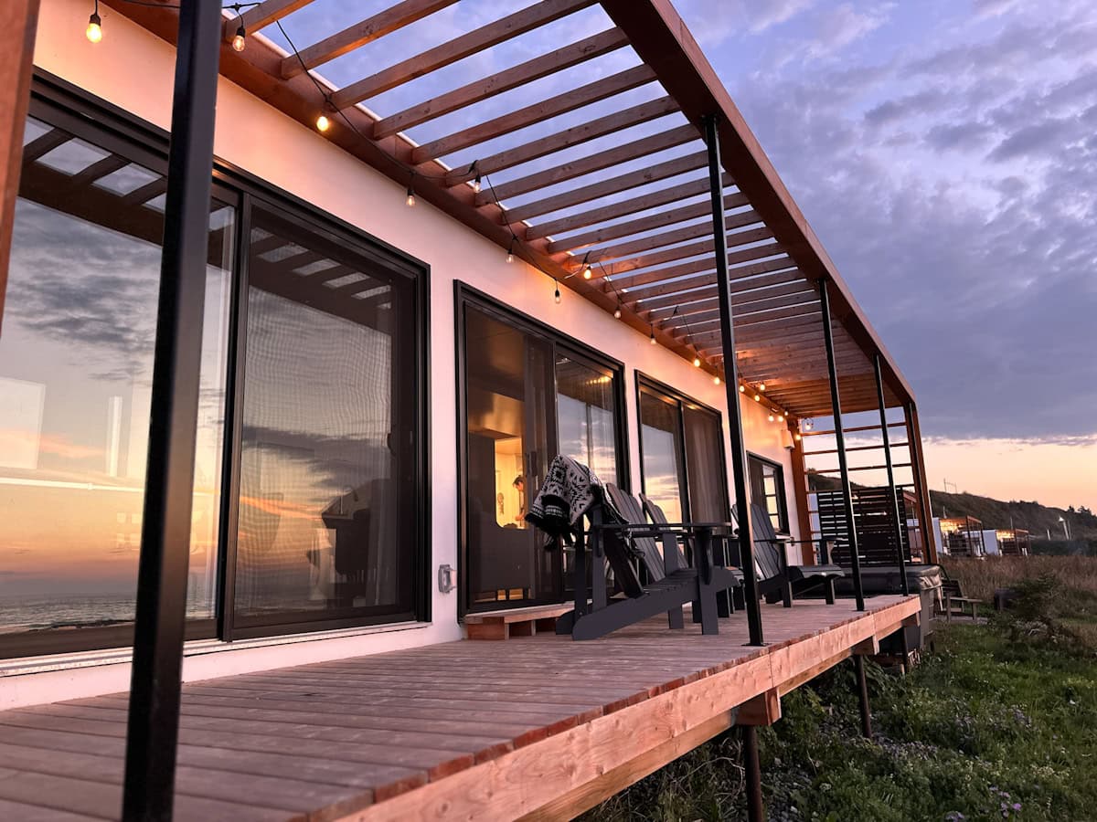 panora loges coucher du soleil, vue de la terrasse