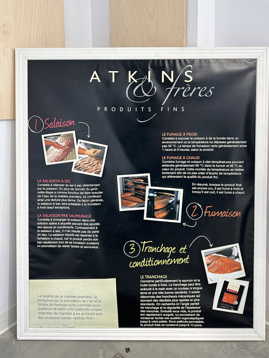 affiche atkins et frères qui décrit le processus de fumaison du poisson