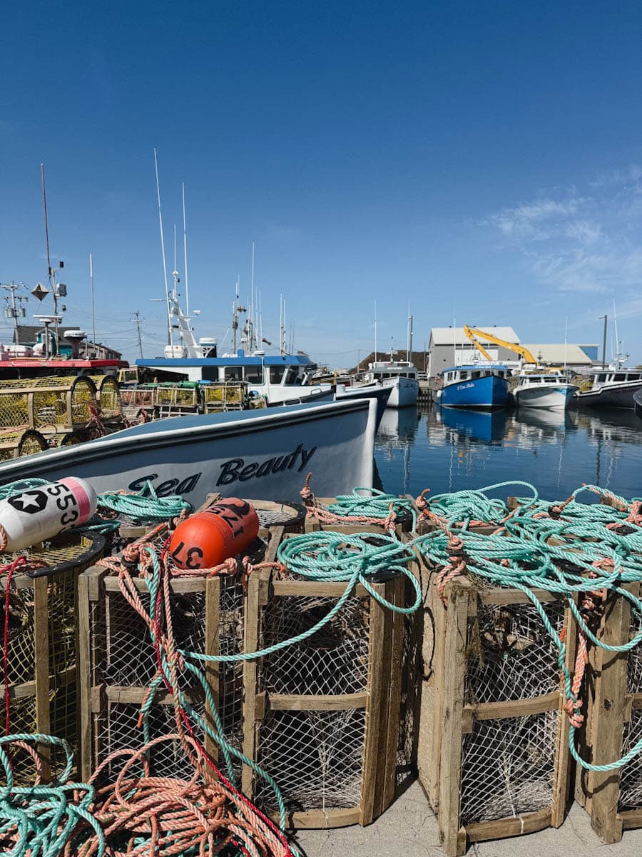 ports avec bateaux et cages à homard