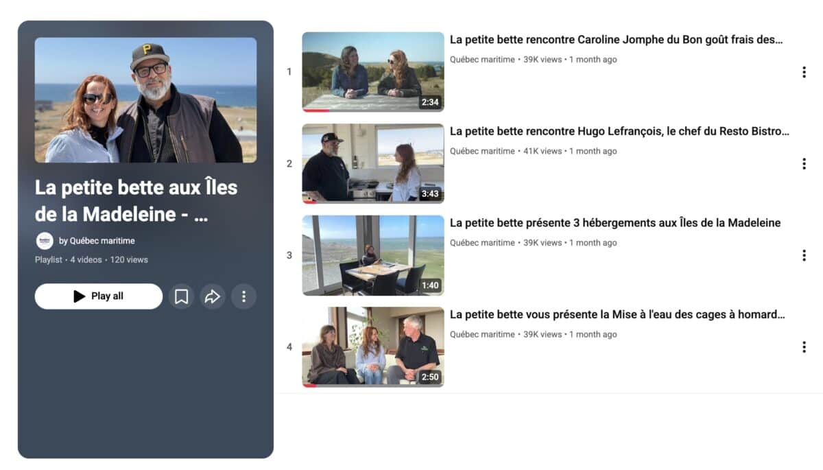 playlist Quebec maritime sur Youtube