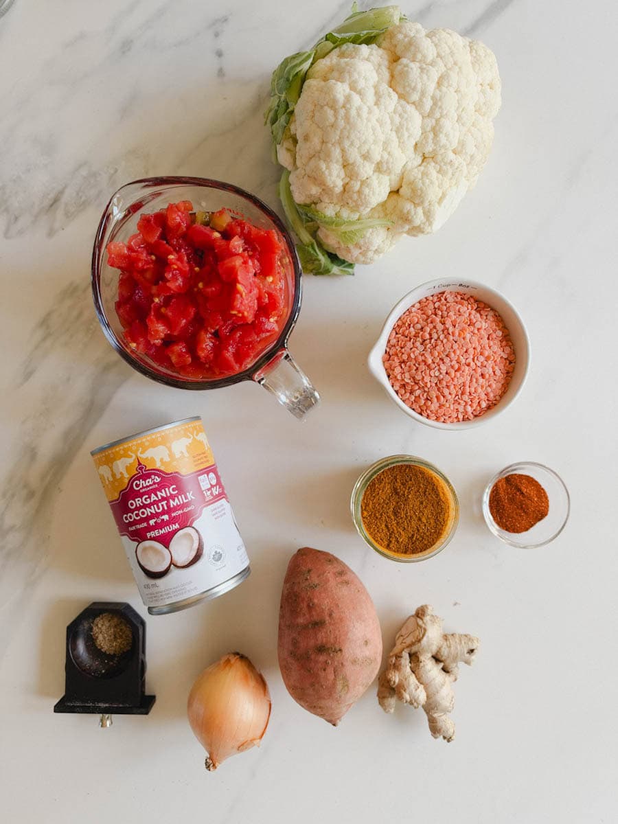 ingrédients pour soupe aux lentilles corail