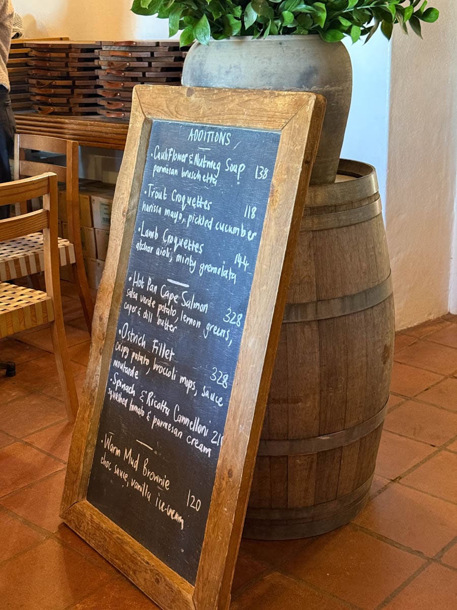 menu chez Groot Constancia vineyard